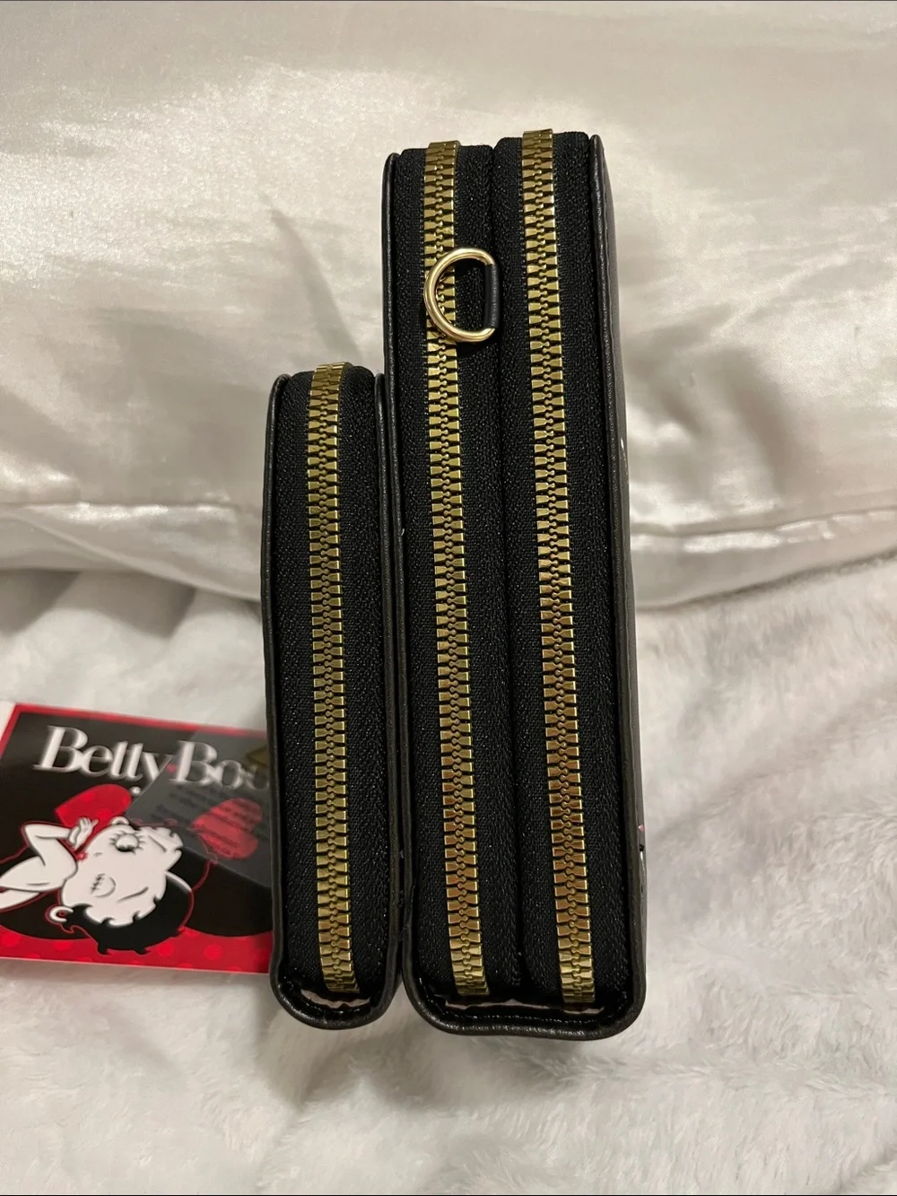 Betty Boop Black Phone Wallet Case with Pink Eiffel Tower Graphic